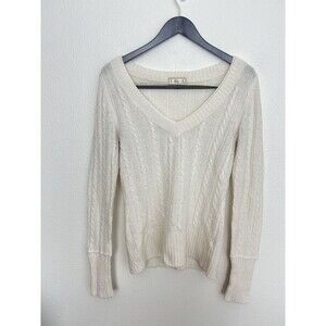 Y2K VTG Aeropostale Cream Cable Knit Sweater L Angora V-Neck Prep Nautical Soft
